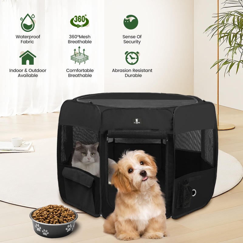 X-ZONE PET Dog Playpen Portable Pet Play Pens for Puppies, Cat, Rabbit, Chicks, Foldable Exercise Play Tent Kennel Crate, Indoor/Outdoor Travel Camping Black Small - Image 2